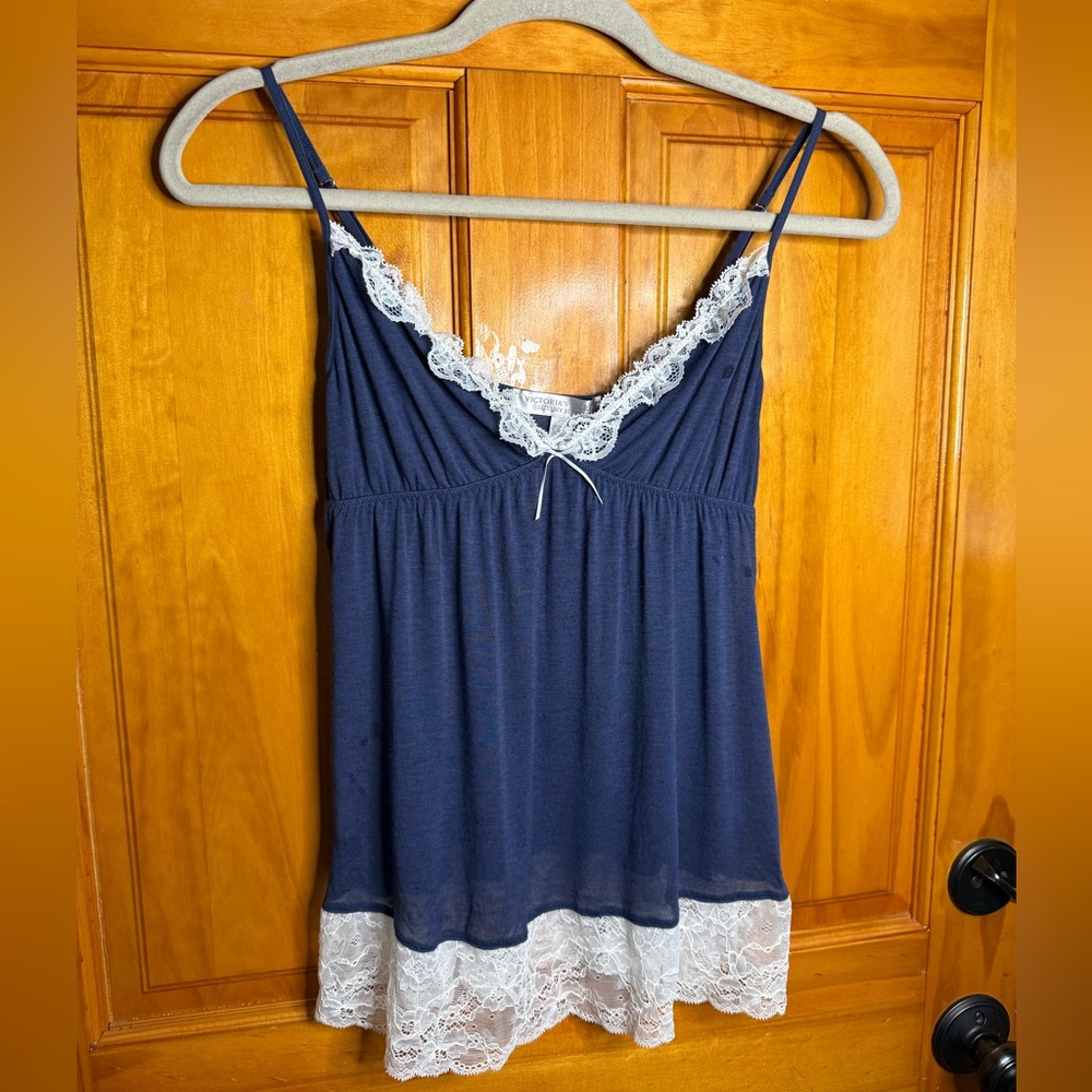 Y2K Victoria’s Secret Luxury Blend Lace Cami Slip Navy Blue Size Medium - Picture 7 of 7